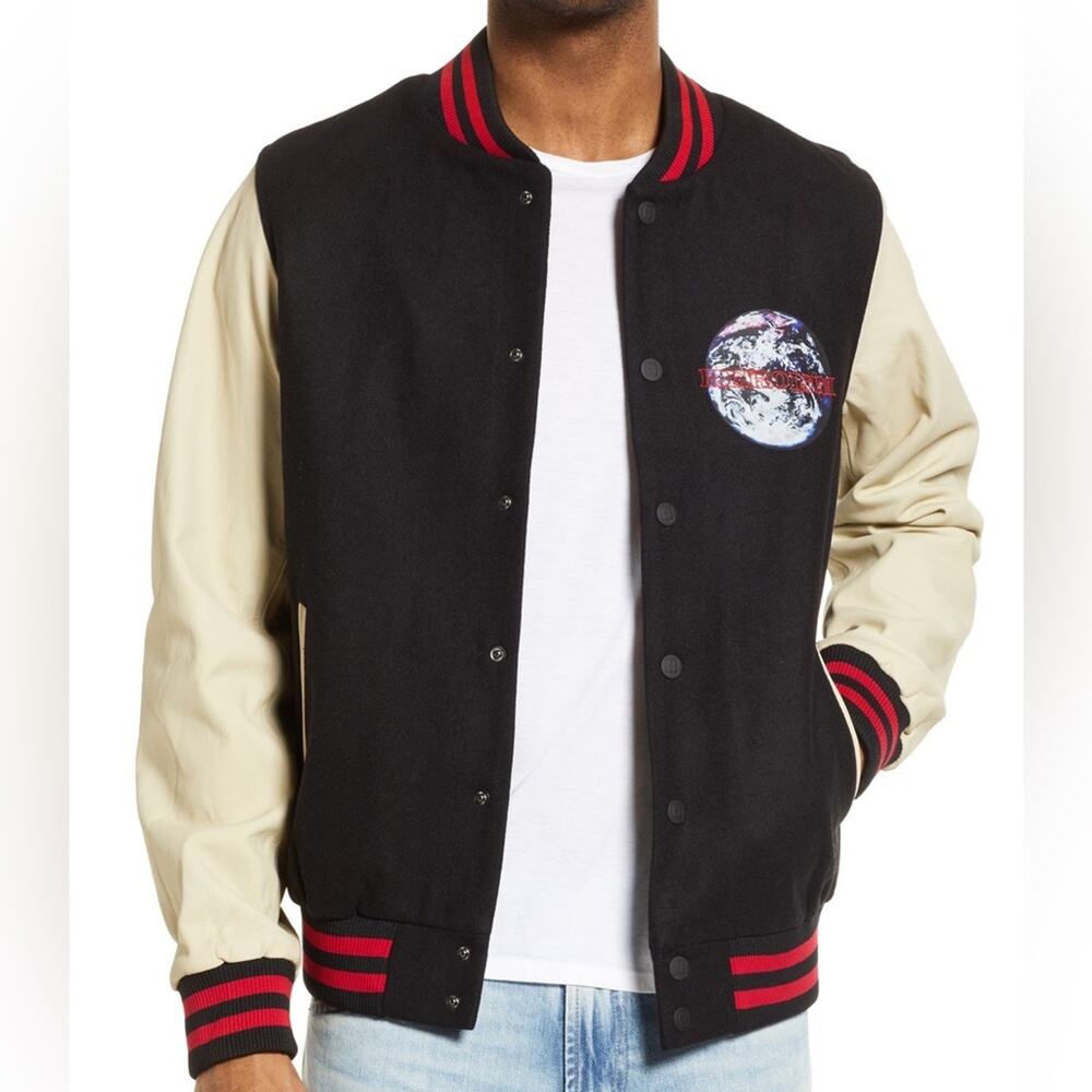 Ksubi Bomber Jacket‎ Leather Sleeves Size Medium Heroism Globe Retails $780